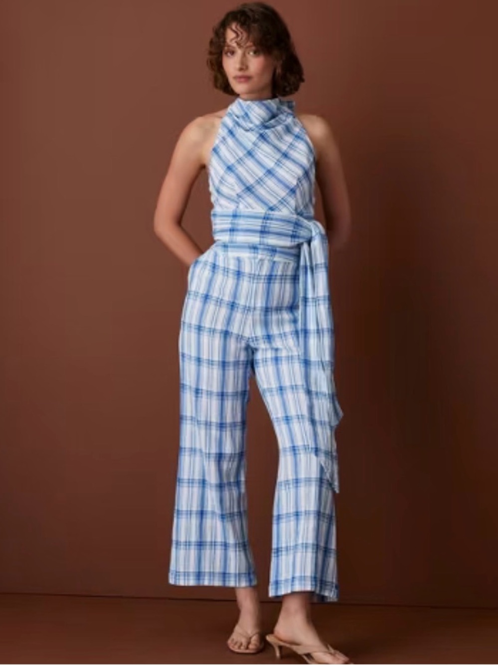 Rosie Assoulin + Target Blue and White Plaid Pull-On Women’s Pants